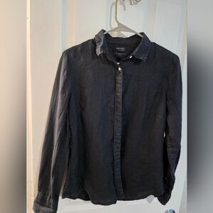 J. Crew Black Irish Linen Long Sleeve Button Up